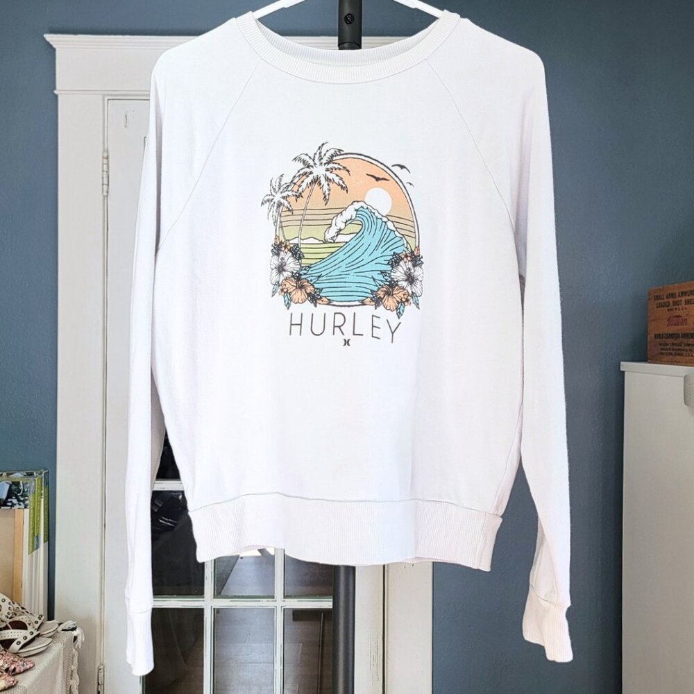 Hurley Leona Sweatshirt Crewneck Pullover Ivory | Relaxed Fit | Size: Small